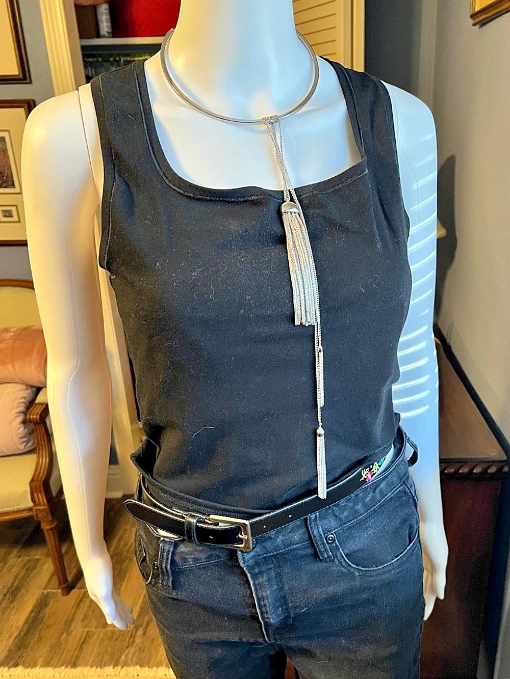 PINK Black Cotton Tank Top Size XL NWT